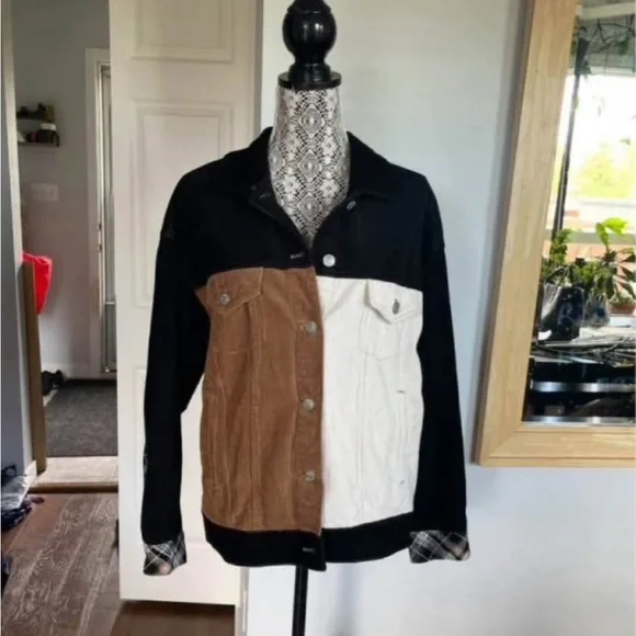 New Organic Cotton Panelled Colorblock Corduroy Jacket Coat. Medium - Picture 4 of 5